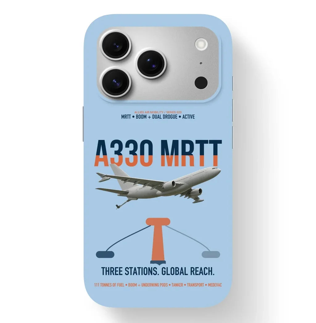 Airbus A330 MRTT design on light blue magsafe iphone case, for iPhone 17 Pro