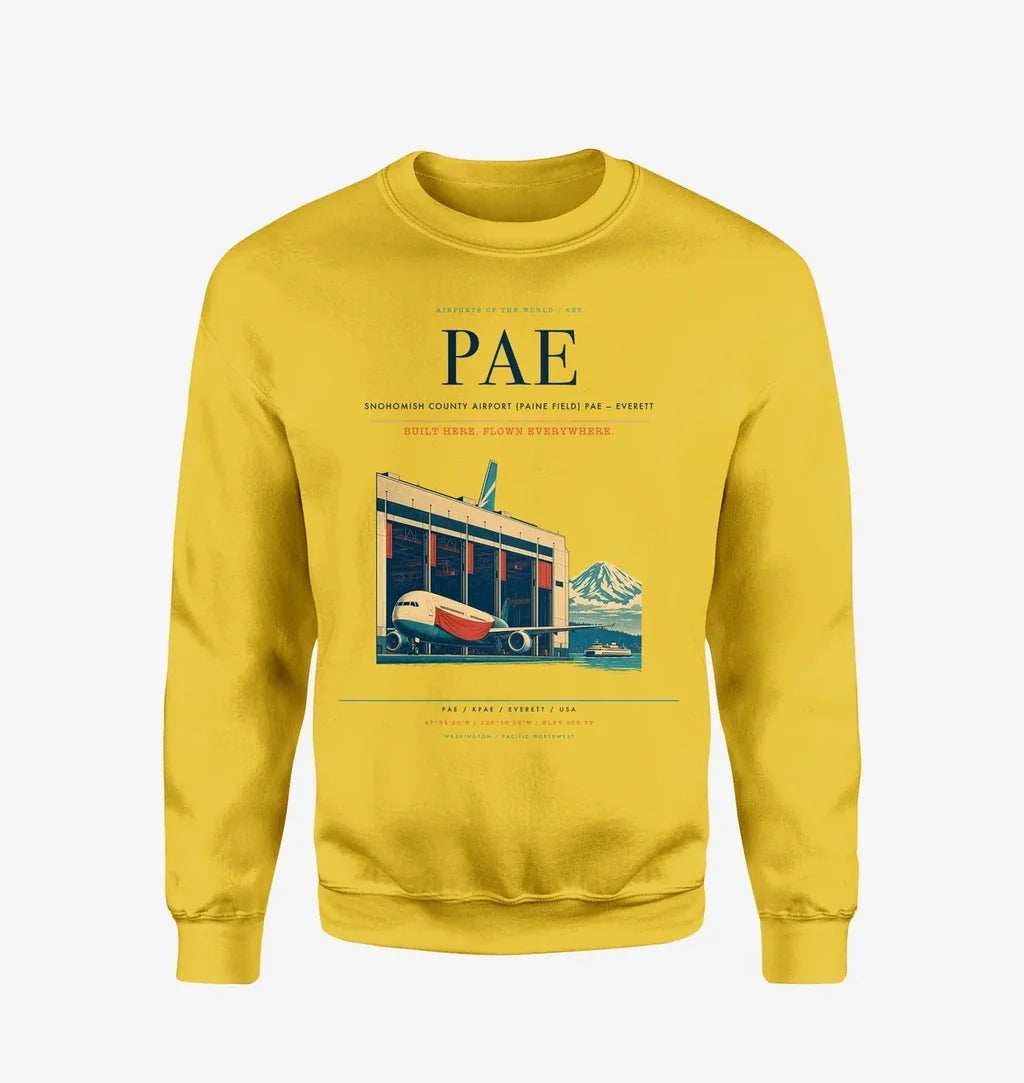 Snohomish County Airport (Paine Field) (PAE) design on yellow sweatshirt