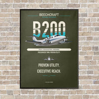 Thumbnail for Beechcraft King Air B200 vertical canvas print - framed - green army background