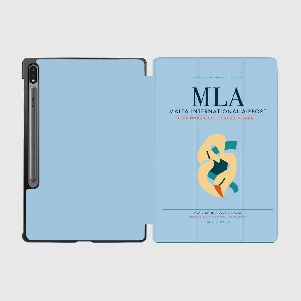 Malta International Airport (MLA) design on light blue samsung tablet tablet case