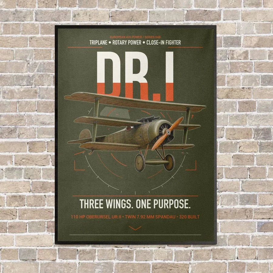 Fokker Dr.I vertical canvas print - framed - green army background
