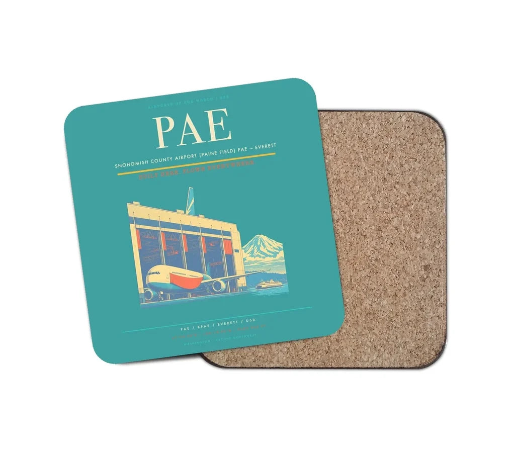 Snohomish County Airport (Paine Field) (PAE) design on turquoise 1 piece coaster