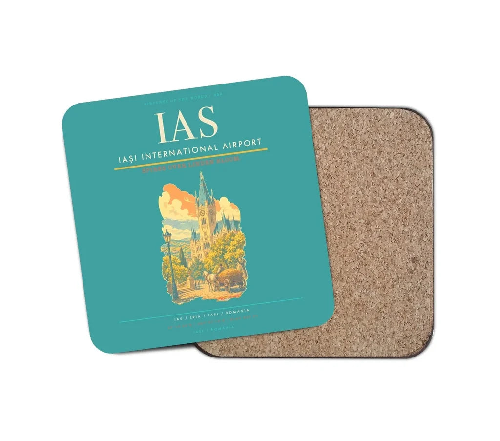 Iași International Airport (IAS) design on turquoise 1 piece coaster