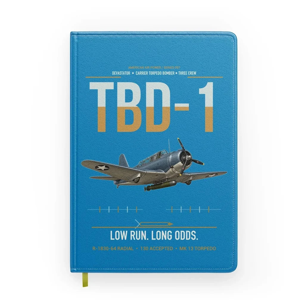 TBD-1 Devastator design on turquoise notebook