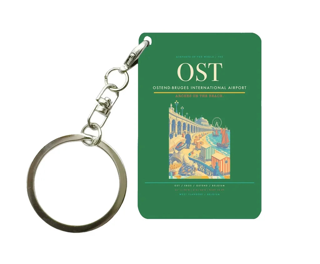 Ostend-Bruges International Airport (OST) design on green key chain