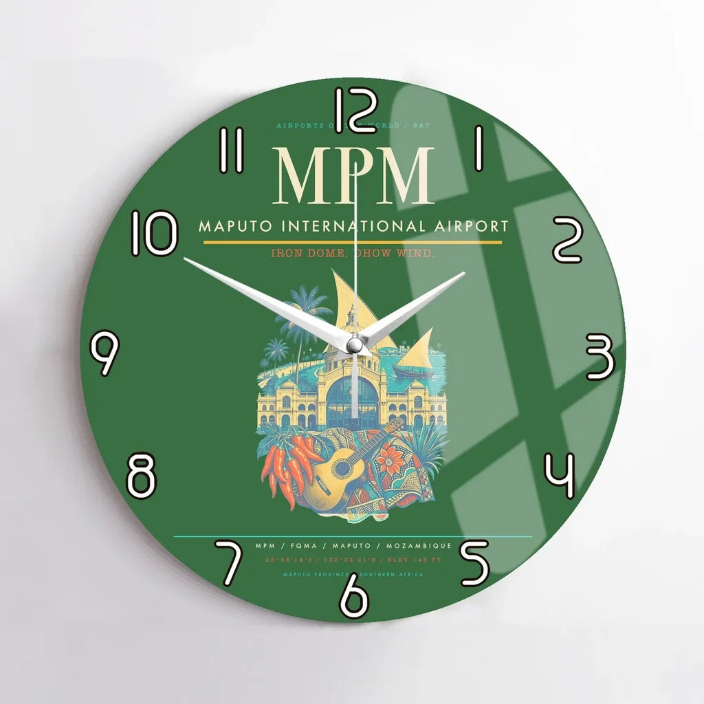 Maputo International Airport (MPM) design on green no frame wall clock