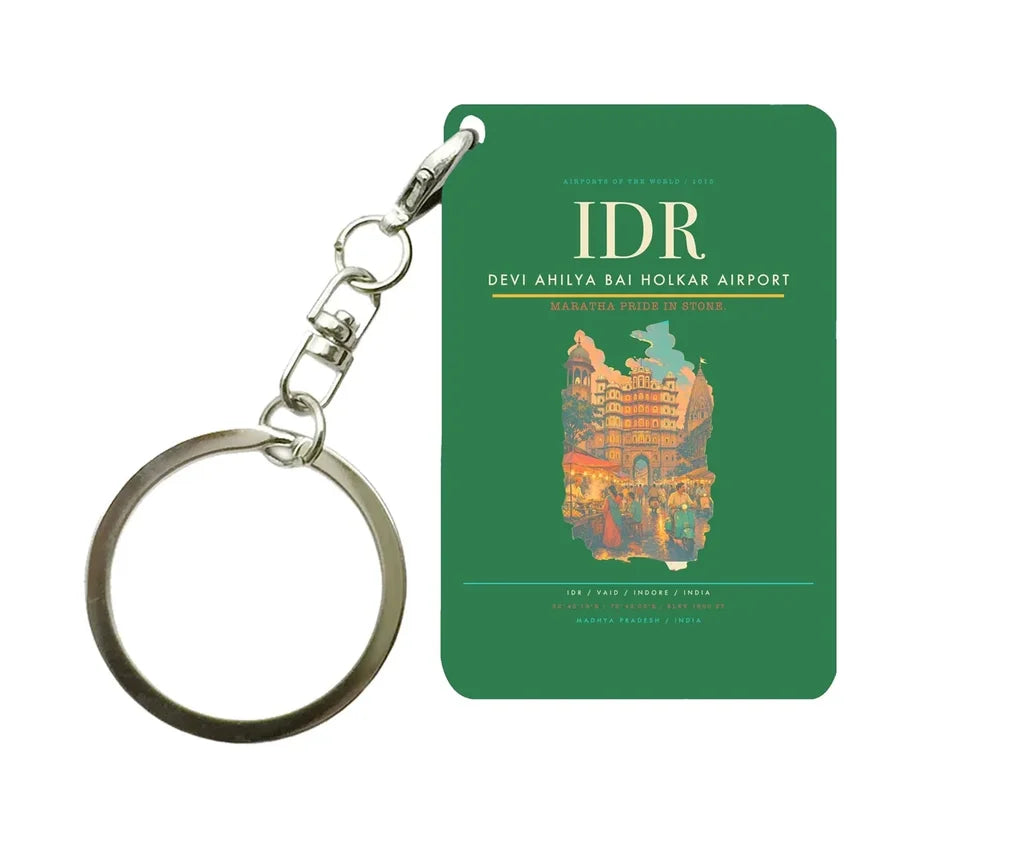Devi Ahilya Bai Holkar Airport (IDR) design on green key chain