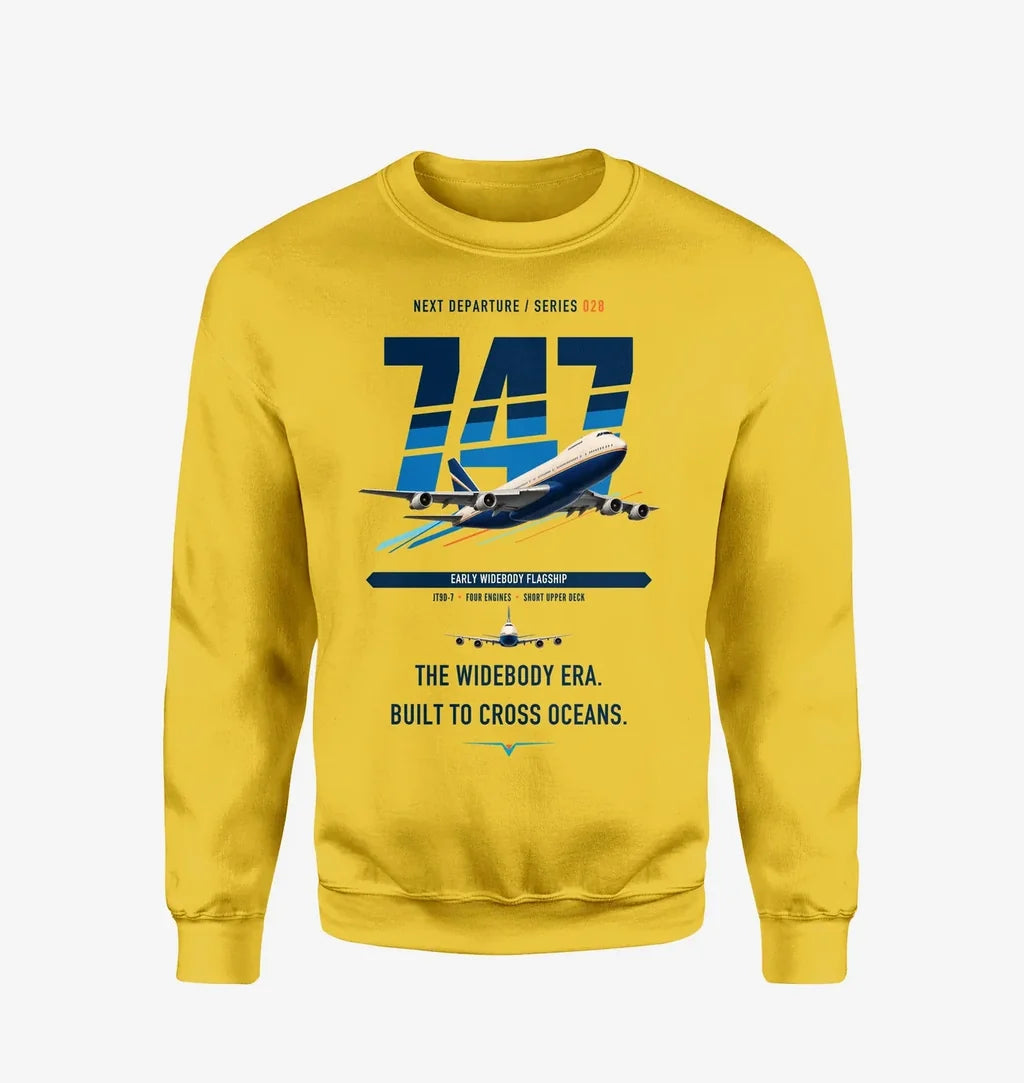 Boeing 747-200B design on yellow sweatshirt