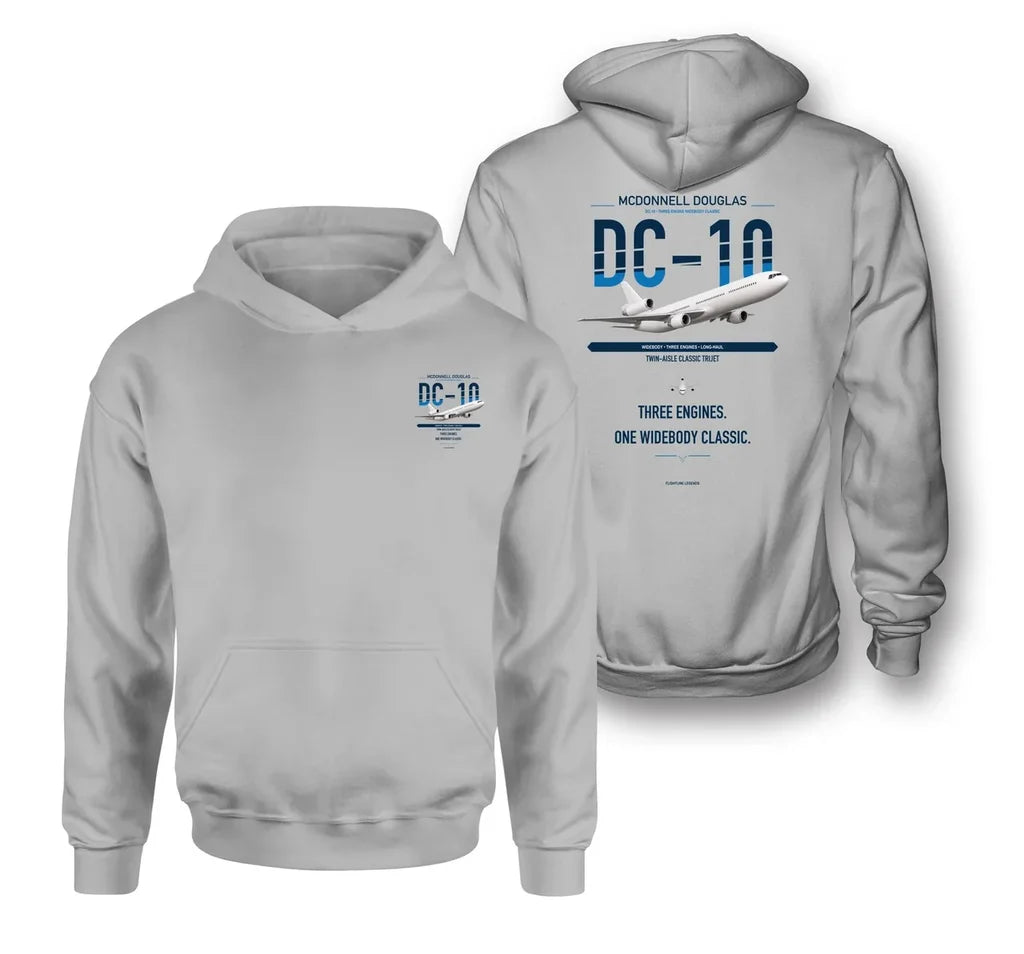 McDonnell Douglas DC-10 design on light gray double-side hoodie, double-side print