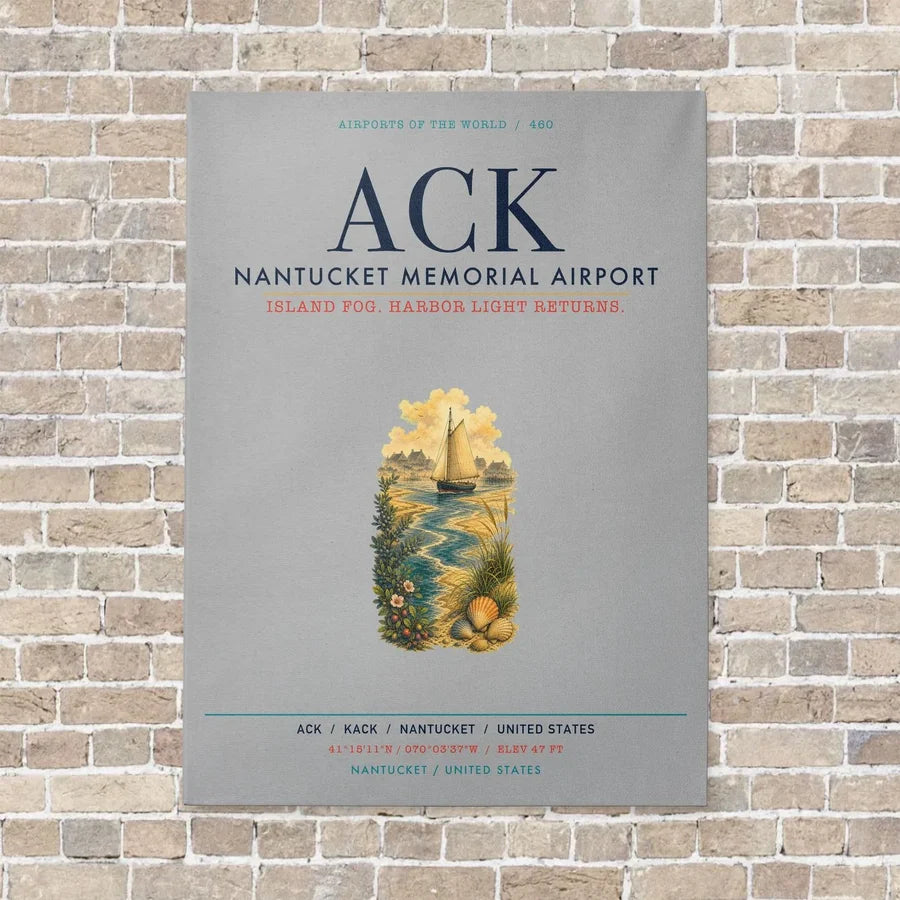 Nantucket Memorial Airport ACK vertical canvas print - no frame - light gray background
