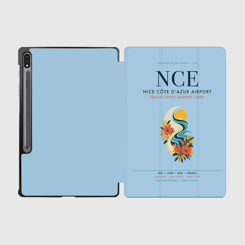 Nice Côte d’Azur Airport (NCE) design on light blue samsung tablet tablet case