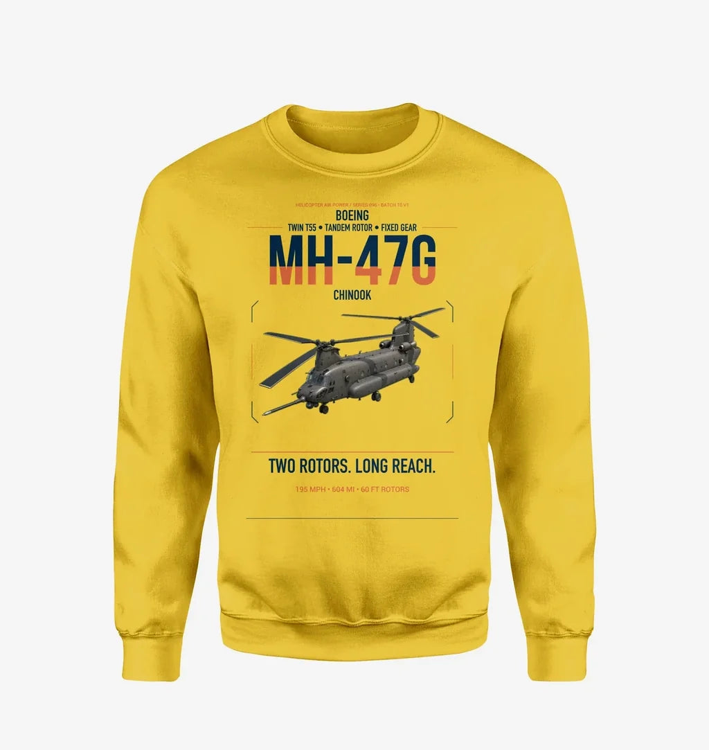 Boeing MH-47G Chinook design on yellow sweatshirt
