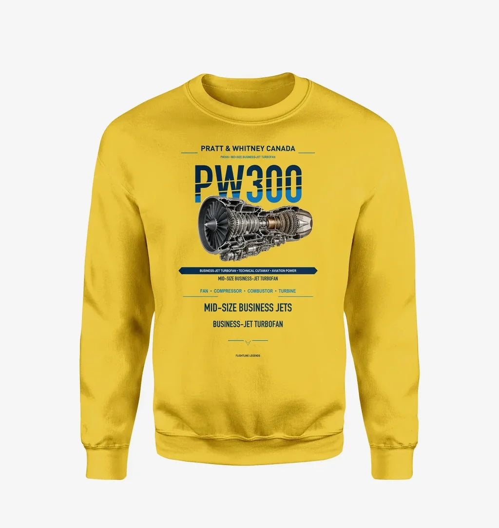 PW300 design on yellow sweatshirt