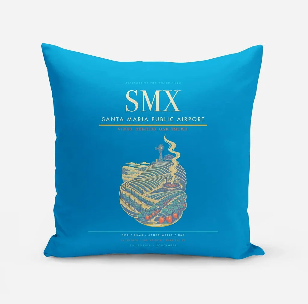 Santa Maria Public Airport (SMX) design on turquoise pillow
