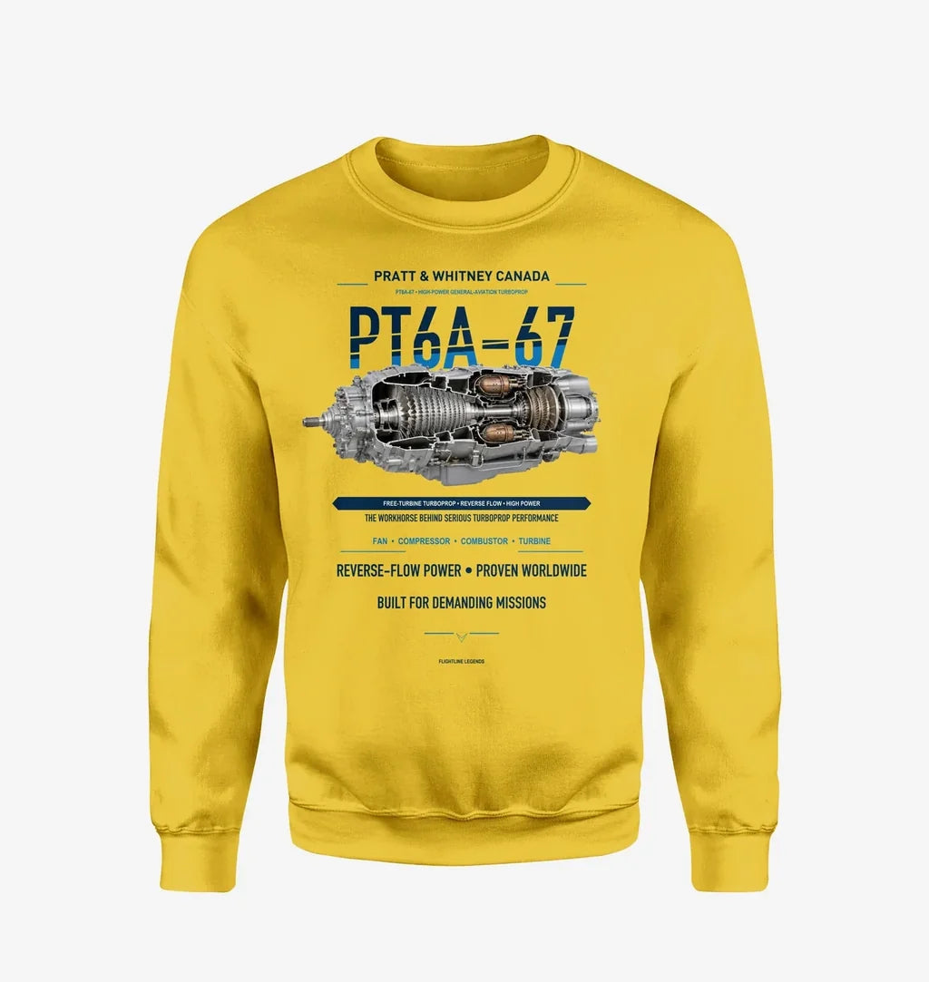PT6A-67 design on yellow sweatshirt