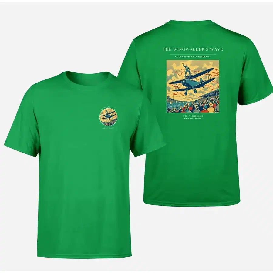 VINTAGE G4157 - The Wingwalker's Wave - Double-Side T-Shirt design on green double side t shirt