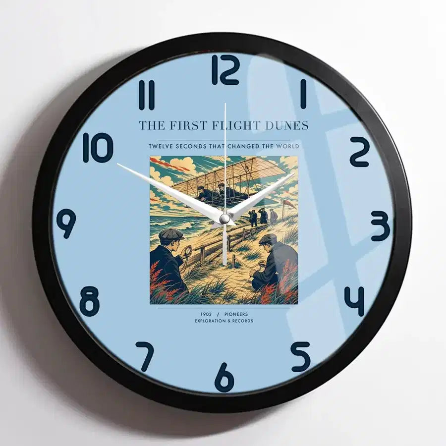 VINTAGE G4000 - The First Flight Dunes - Designed Wall Clocks design on lightblue framed