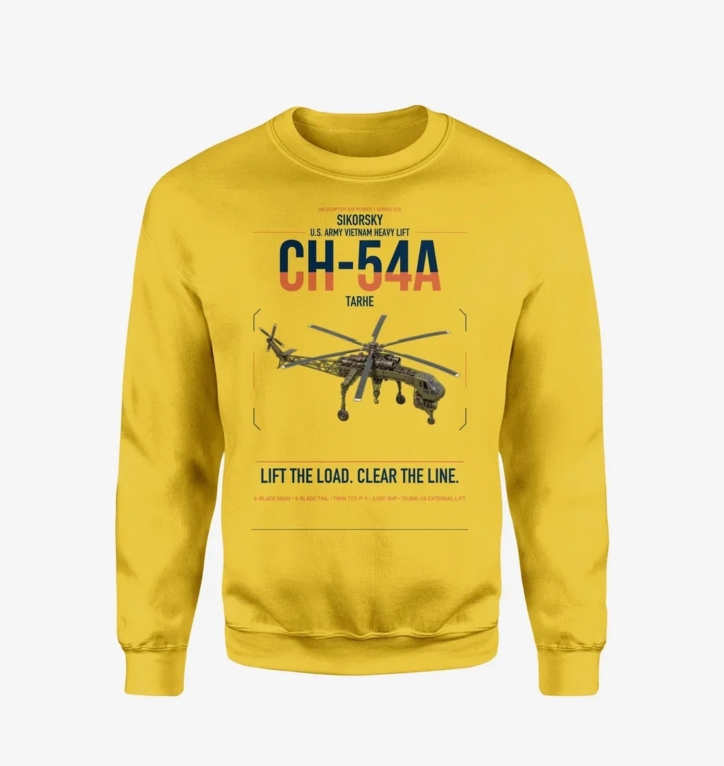 Sikorsky CH-54A Tarhe design on yellow sweatshirt