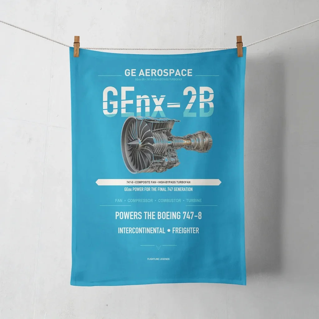 GEnx-2B design on turquoise towel
