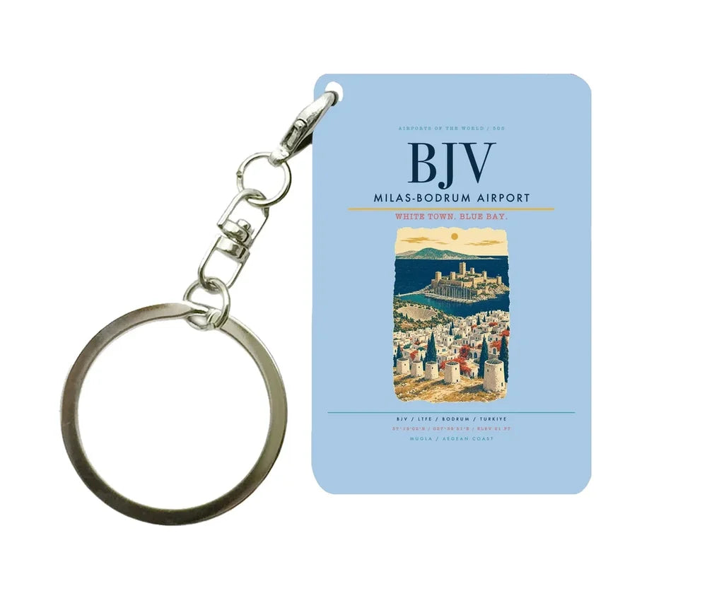 Milas-Bodrum Airport BJV Key Chain design on light blue key chain