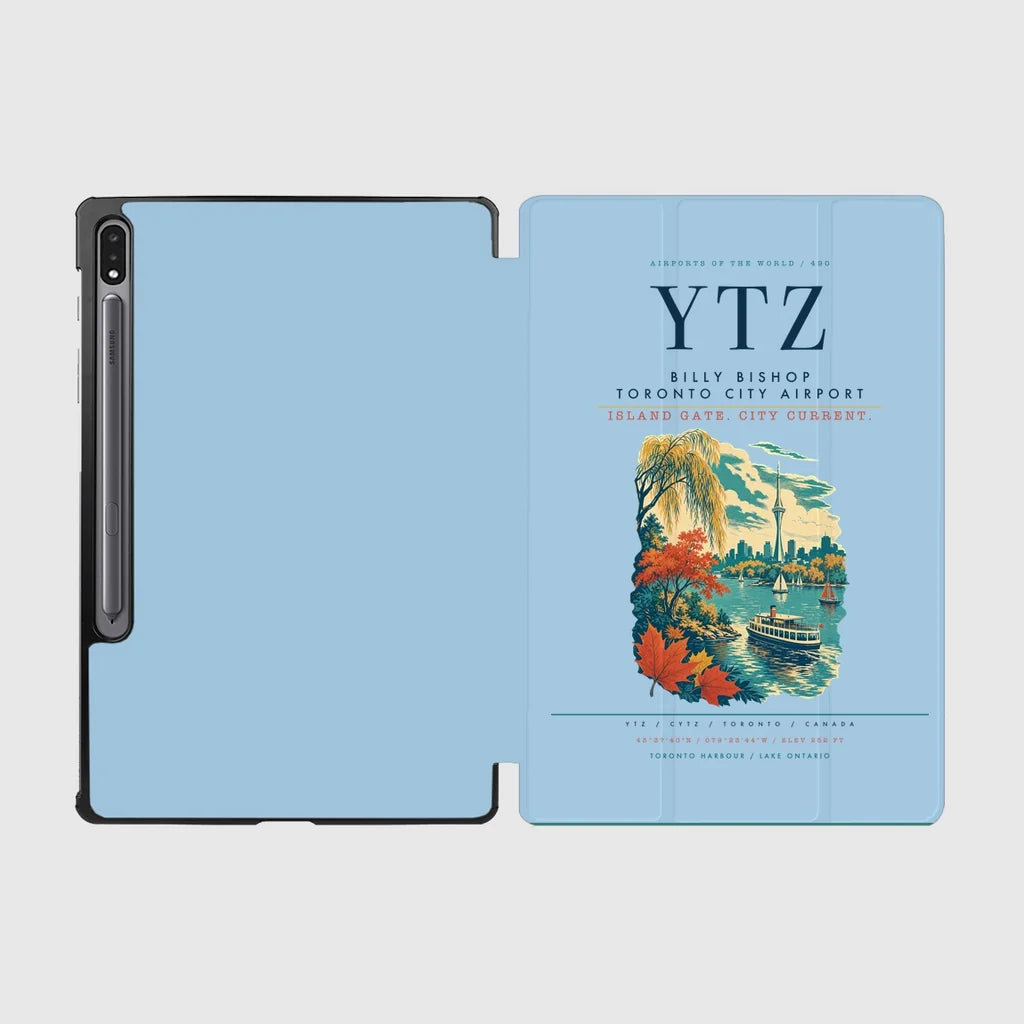 Billy Bishop Toronto City Airport (YTZ) design on light blue samsung tablet tablet case