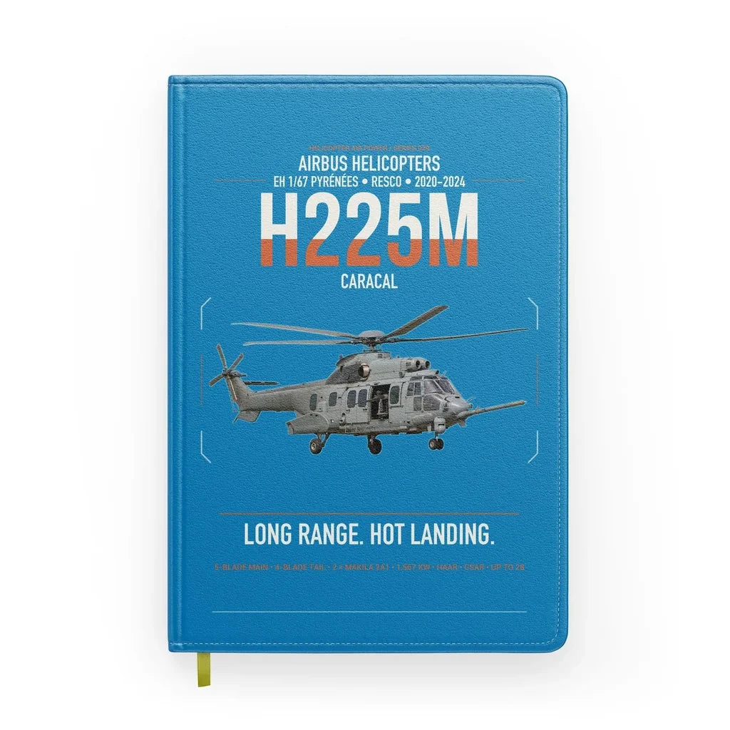 Airbus Helicopters H225M Caracal design on turquoise notebook