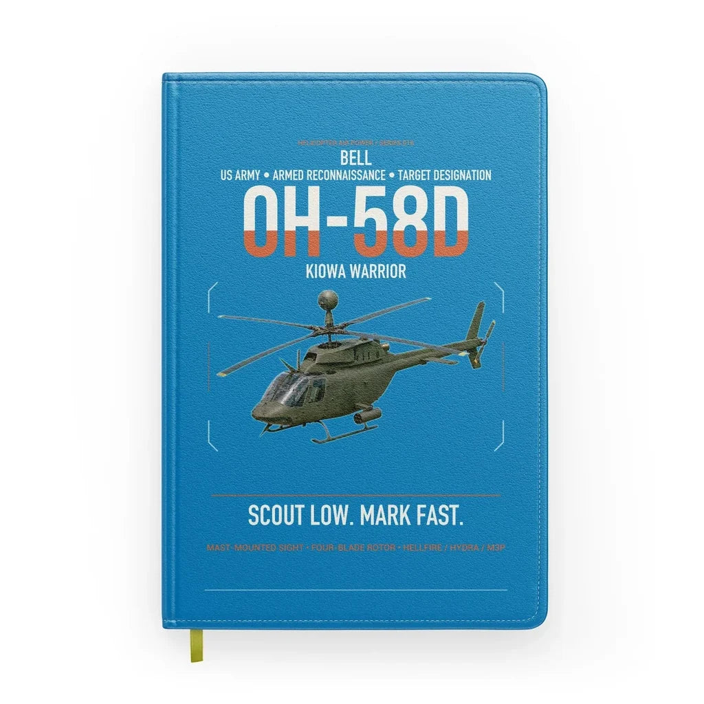 Bell OH-58D Kiowa Warrior design on turquoise notebook