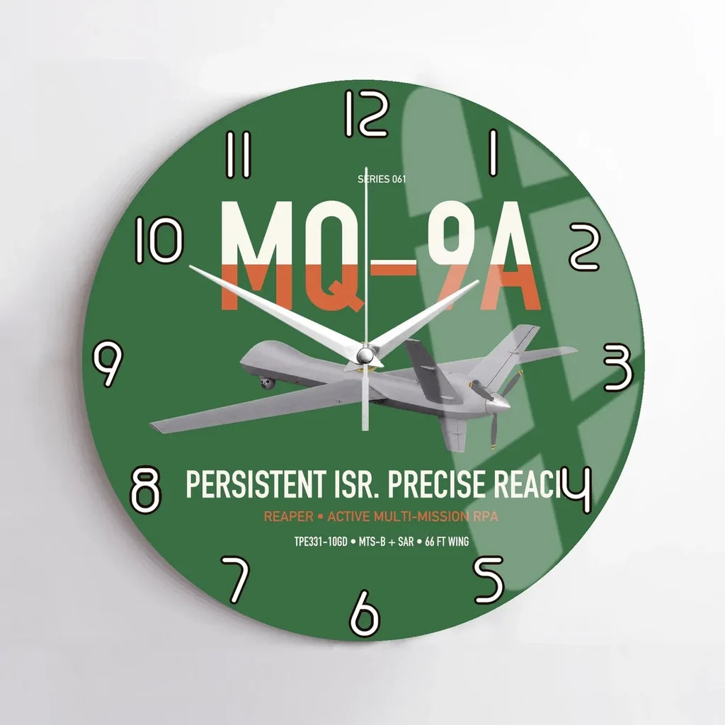 MQ-9A Reaper design on green no frame wall clock