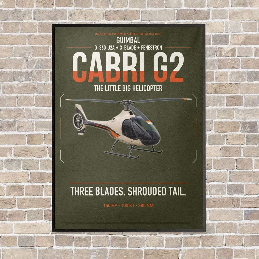 Guimbal Cabri G2 vertical canvas print - framed - green army background