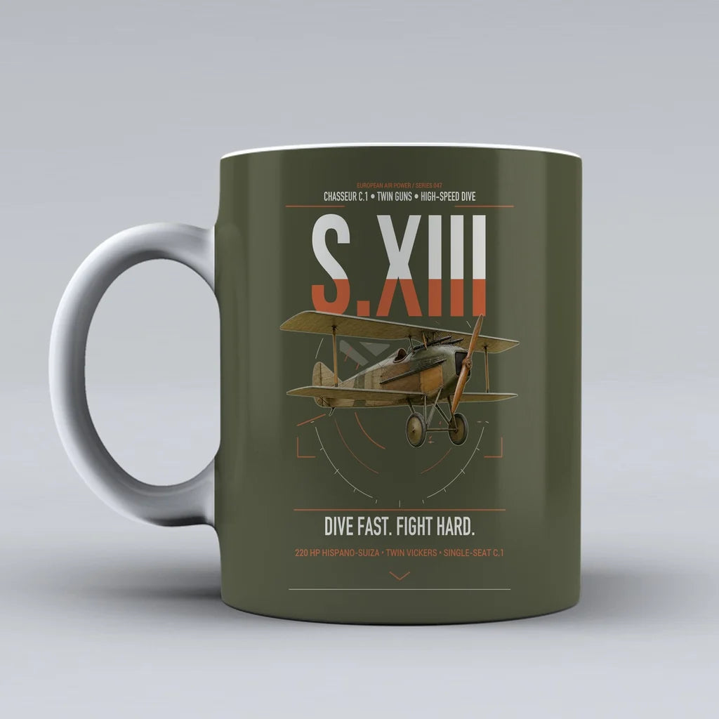 SPAD S.XIII C.1 design on green army ceramic mug, double-side print