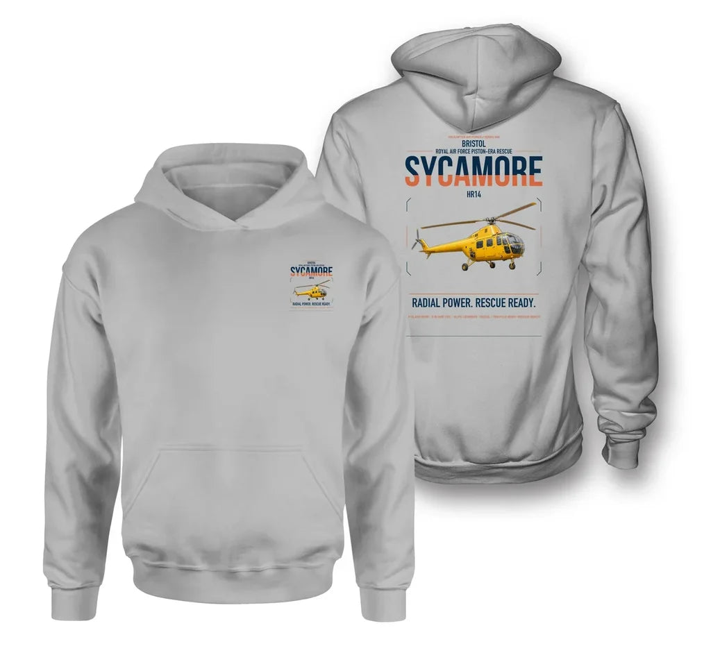Bristol Sycamore HR14 design on light gray double-side hoodie, double-side print