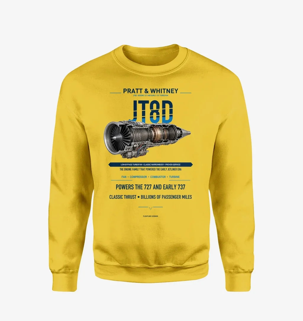 JT8D design on yellow sweatshirt