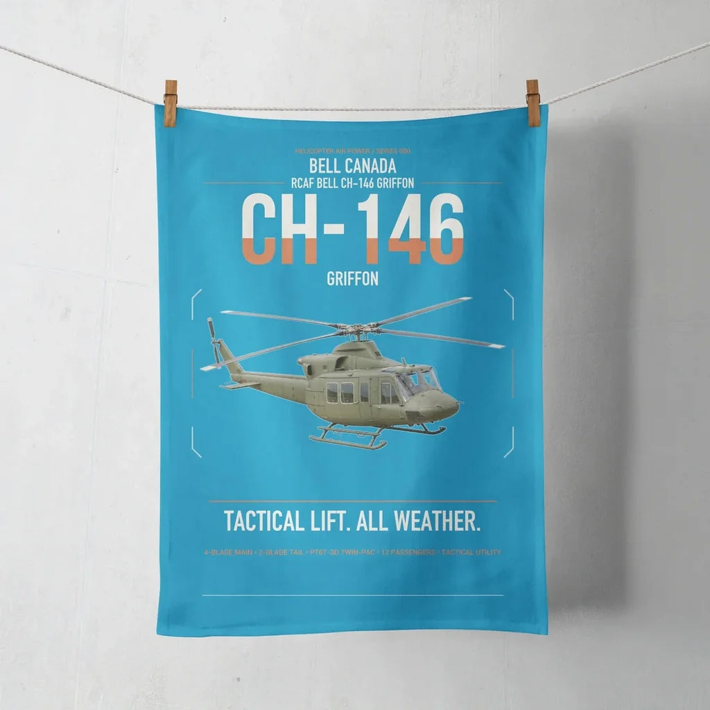 Bell Canada CH-146 Griffon design on turquoise towel