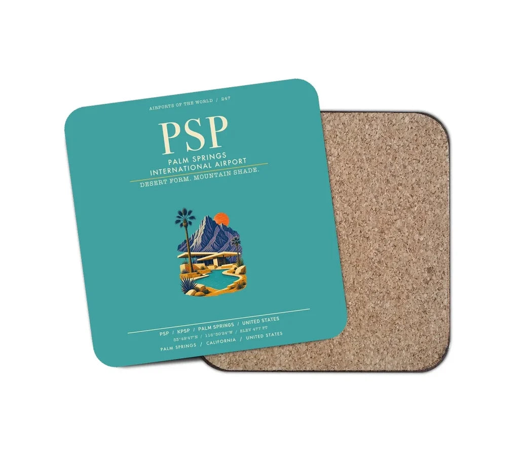 Palm Springs International Airport (PSP) design on turquoise 1 piece coaster