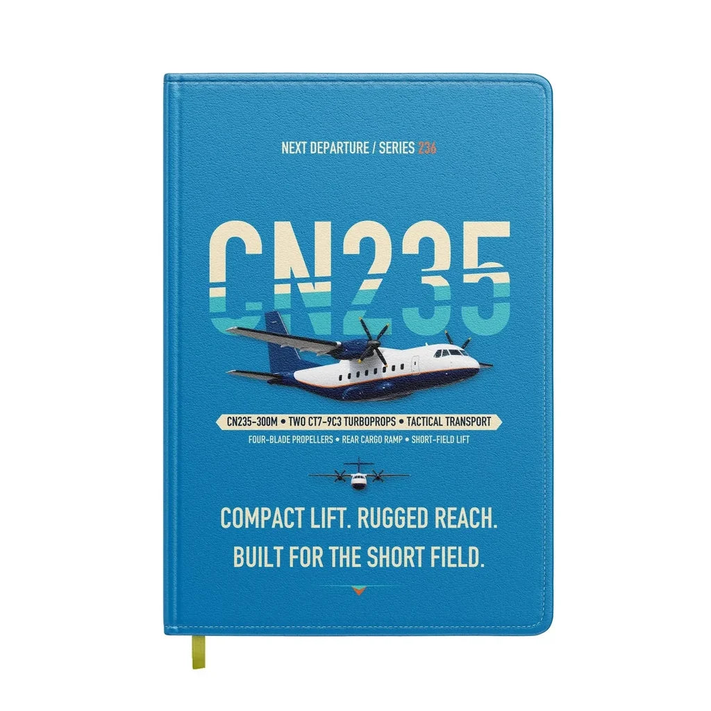Airbus CN235-300M design on turquoise notebook