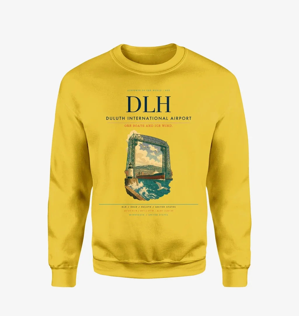Duluth International Airport (DLH) design on yellow sweatshirt