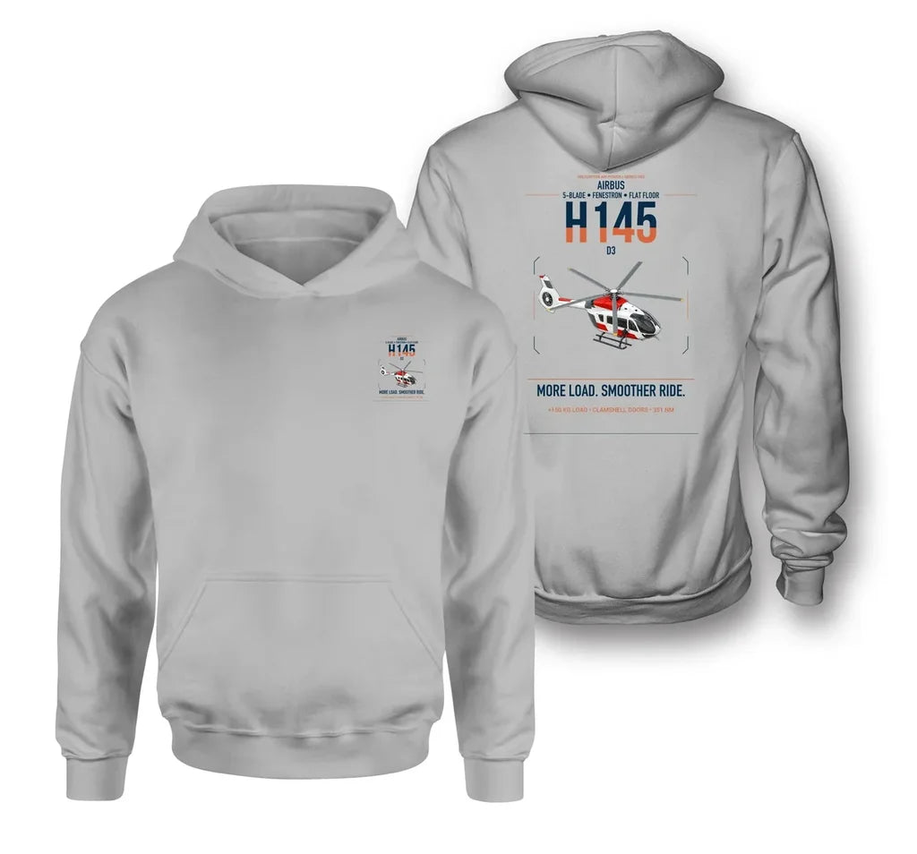 Airbus H145 D3 design on light gray double-side hoodie, double-side print