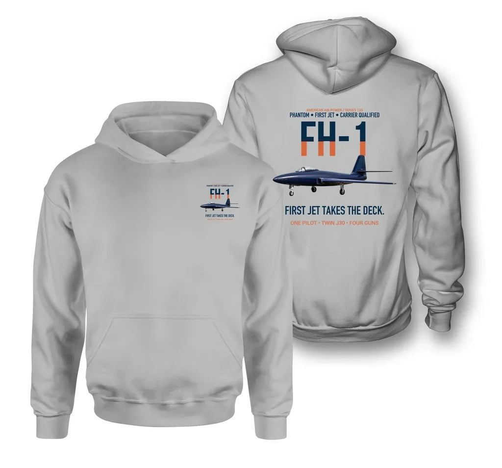 FH-1 PHANTOM design on light gray hoodie
