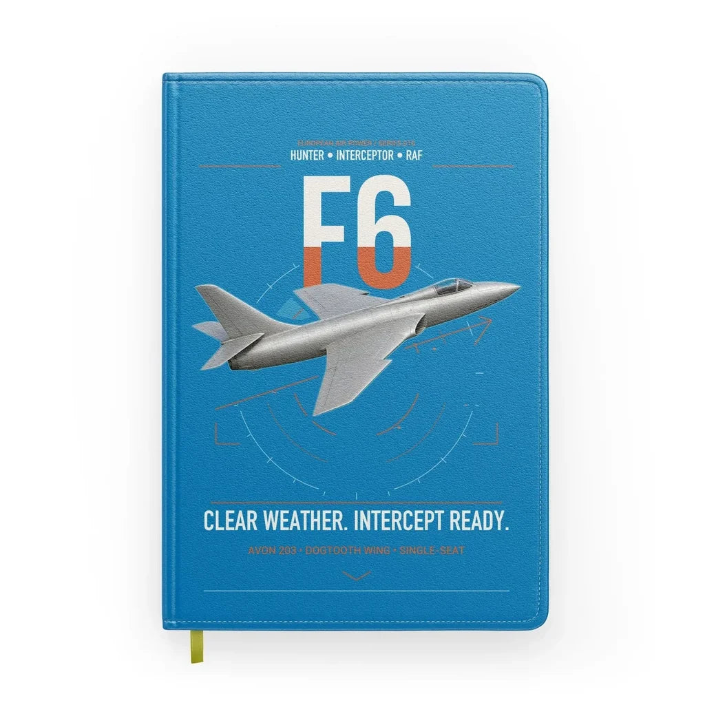 Hawker Hunter F6 design on turquoise notebook