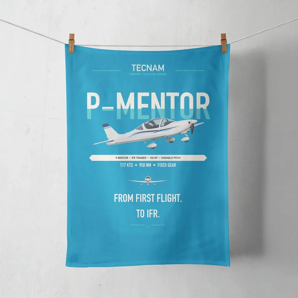 Tecnam P-Mentor design on turquoise towel