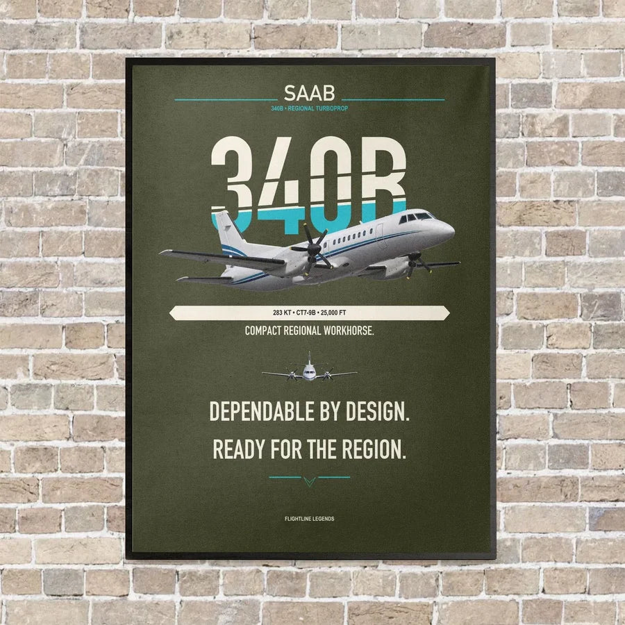 Saab 340B vertical canvas print - framed - green army background