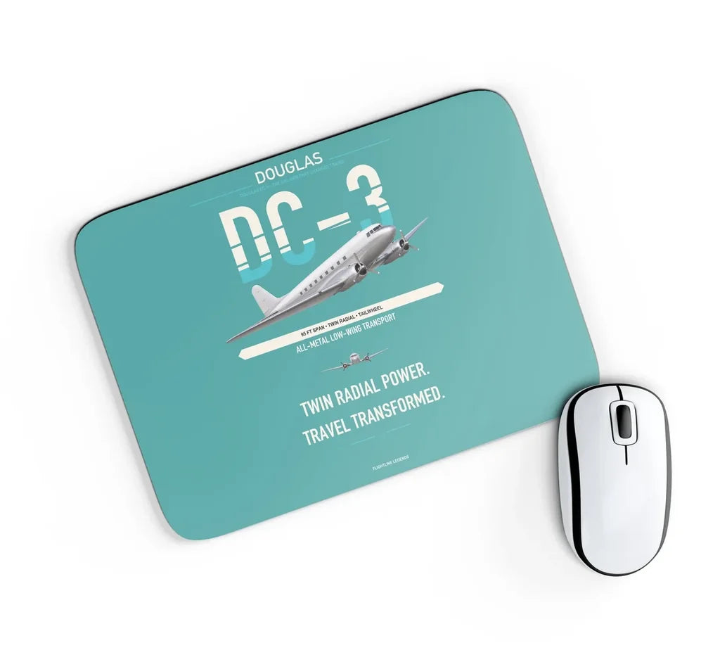 Douglas DC-3 design on turquoise rectangle mouse pad