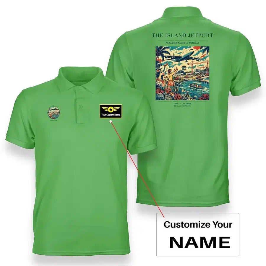 VINTAGE G4118 - The Island Jetport - Double-Side Polo T-Shirt design on lightgreen+name