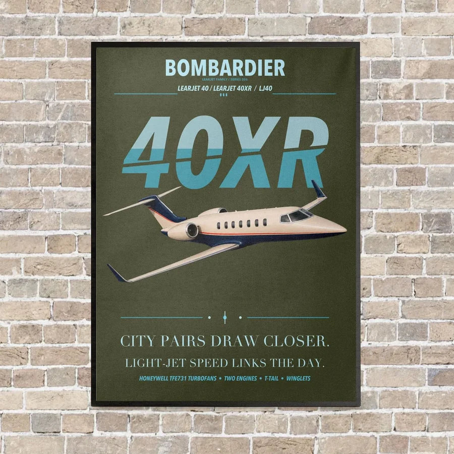 Bombardier Learjet 40XR vertical canvas print - framed - green army background
