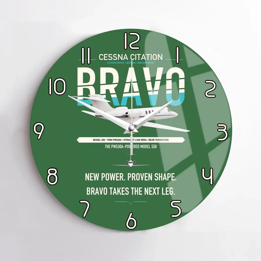 Cessna Citation Bravo design on green no frame wall clock