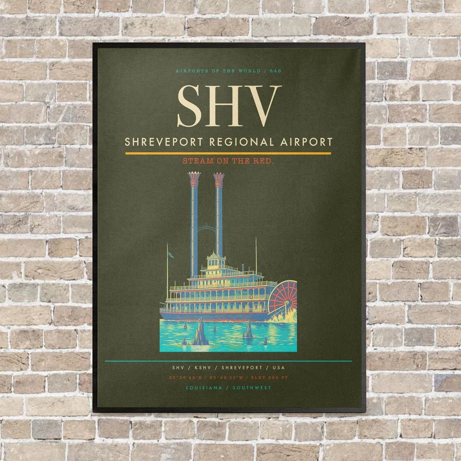 Shreveport Regional Airport SHV vertical canvas print - framed - green army background