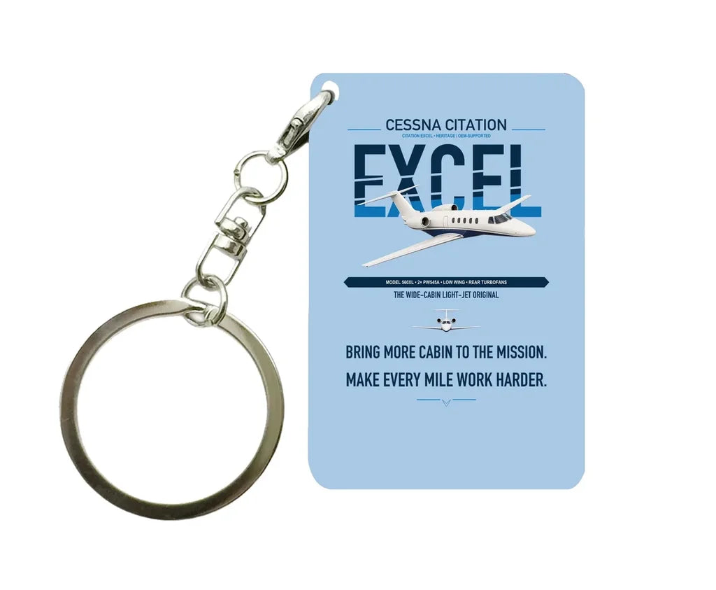 Cessna Citation Excel design on light blue designed key chain, double-side print