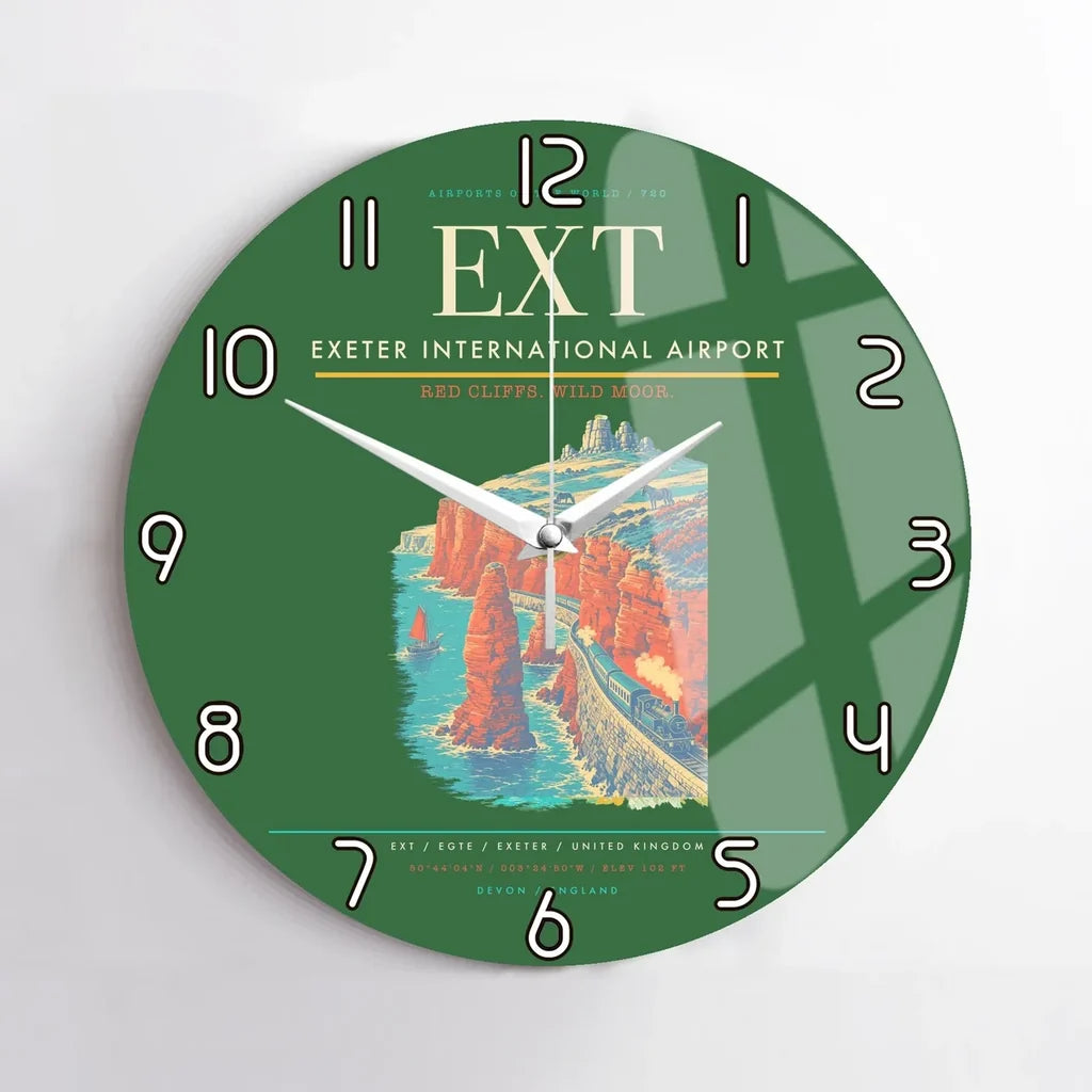 Exeter International Airport (EXT) design on green no frame wall clock