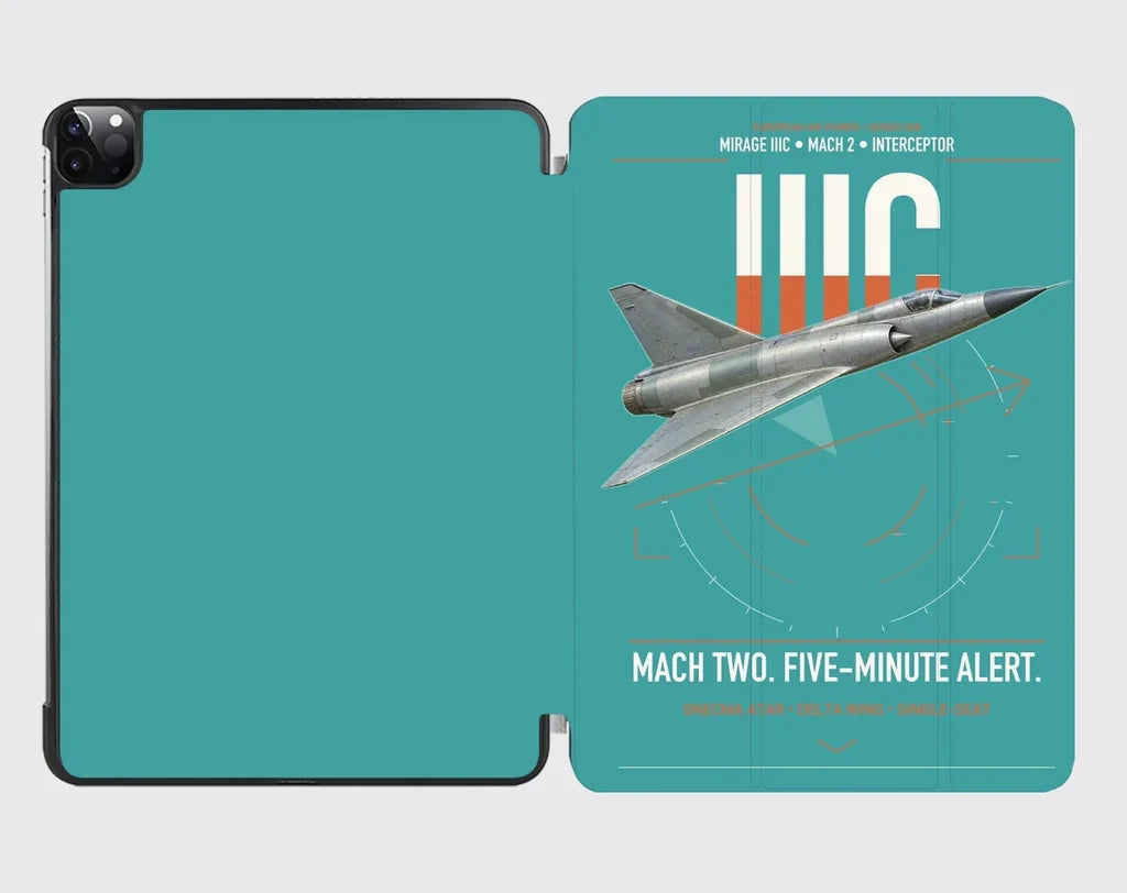 Dassault Mirage IIIC design on turquoise ipad tablet case