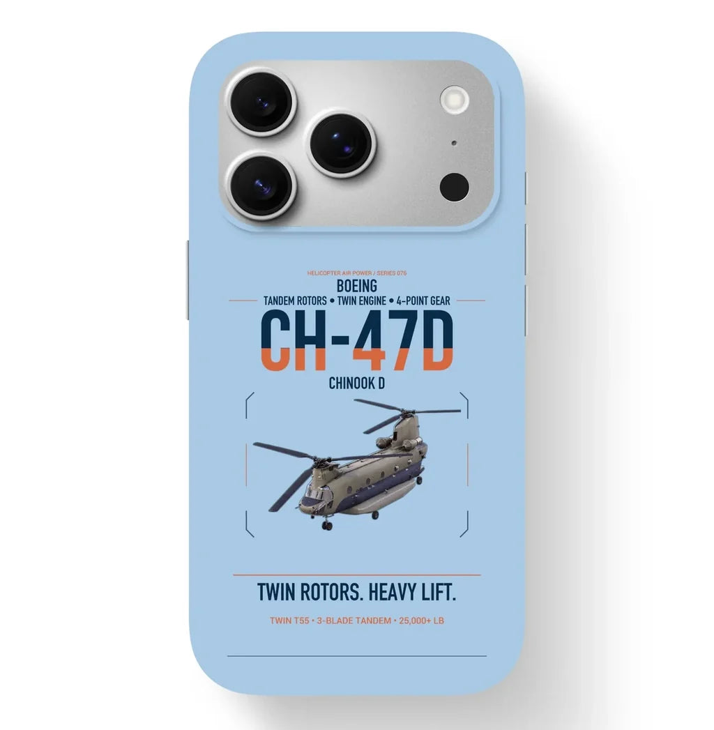 Boeing CH-47D design on light blue magsafe iphone case, for iPhone 17 Pro